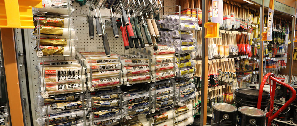store shelves filled with painting tools