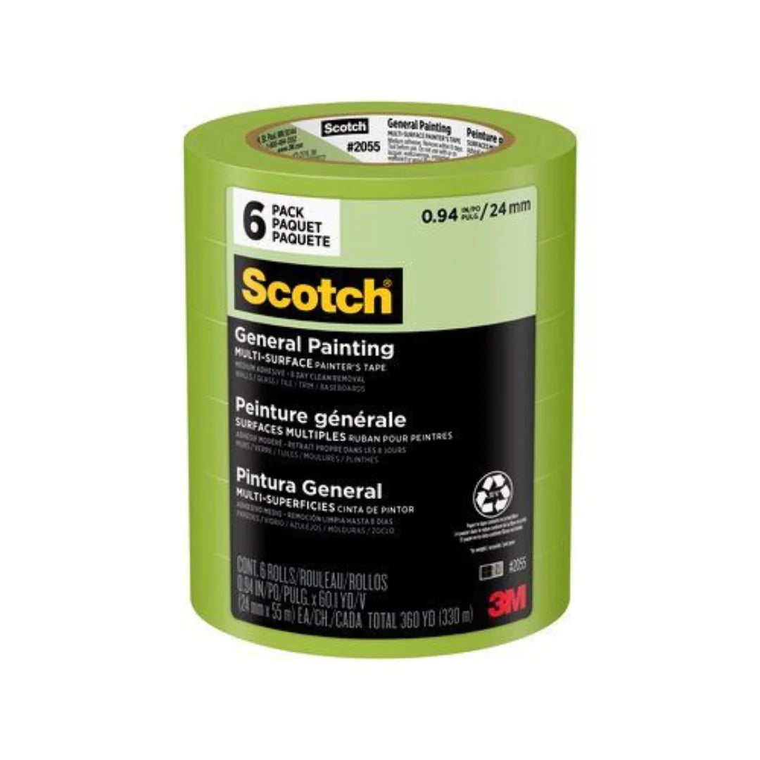 3M 6 Pack 1" Green 2055 Masking Tape